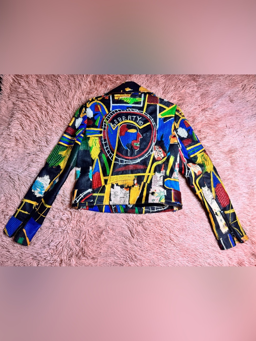 Alice + Olivia X Basquiat Cody Embellished Leather Jacket In Liberty. Size XS - Picture 10 of 17